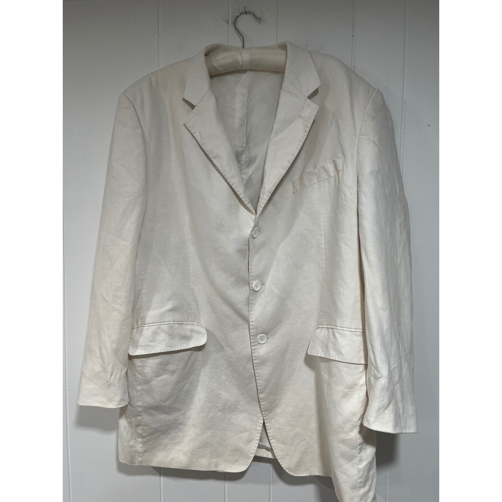 Inserch 100% Linen Blazer Jacket Cream Off White 3 Button Mens 46L